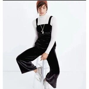 Madewell Jumpsuit Size 4 Crushed‎ Black Velvet Wide Leg Goth Grunge Holiday Boho